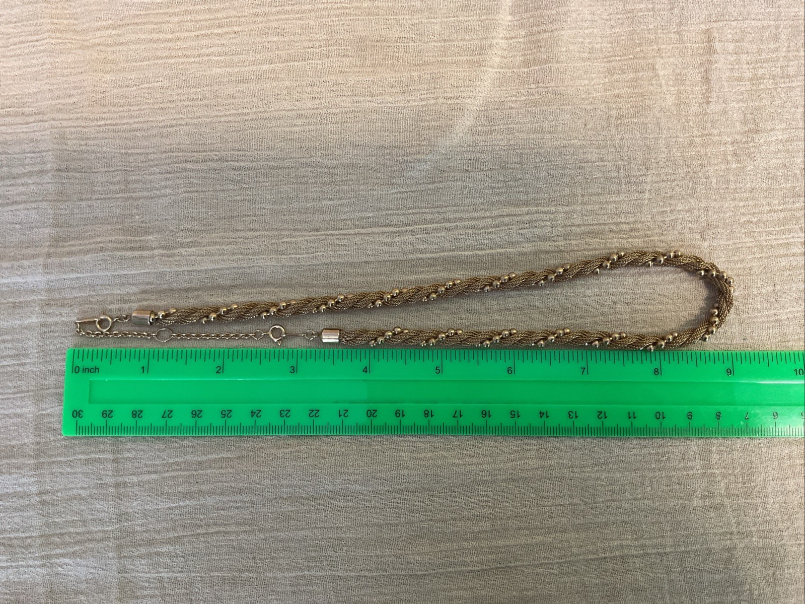 Vintage Gold Tone Avon Mesh Bead Twisted Necklace 16” Chain With 3” Extender