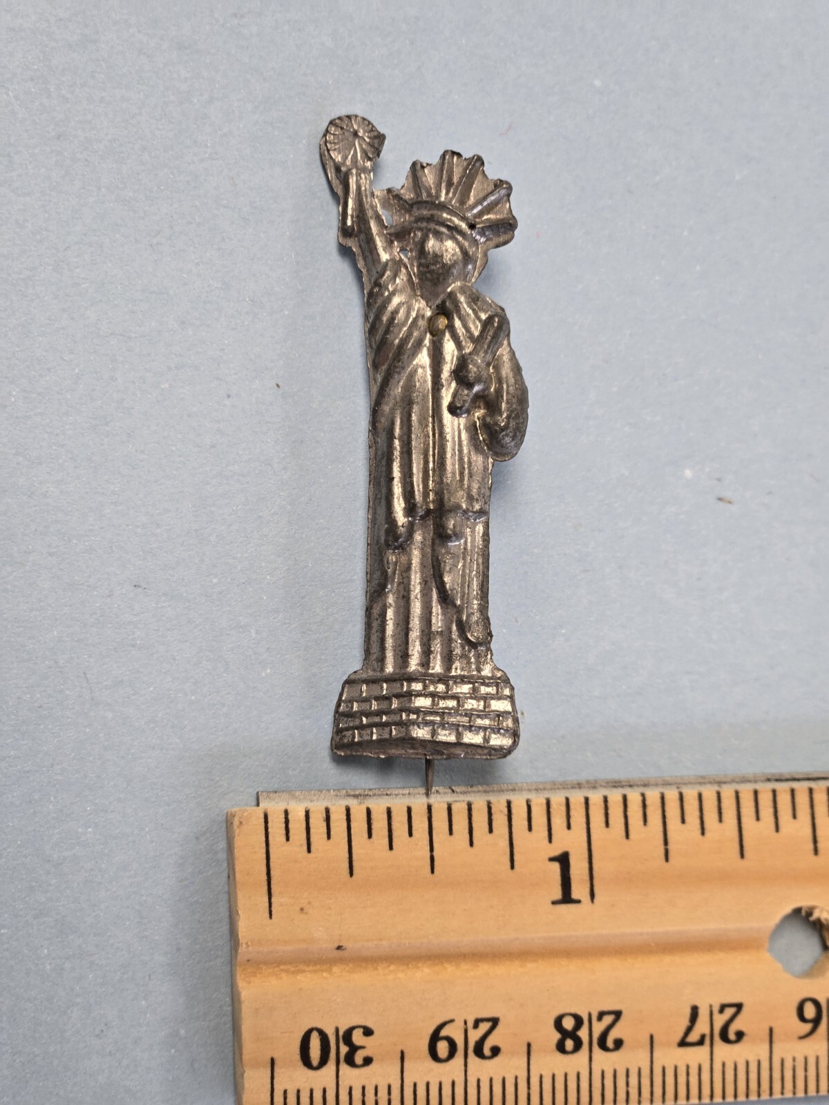 Antique Statue of Liberty Brooch Pot Metal Early Souvenir Pin Rare C Clasp