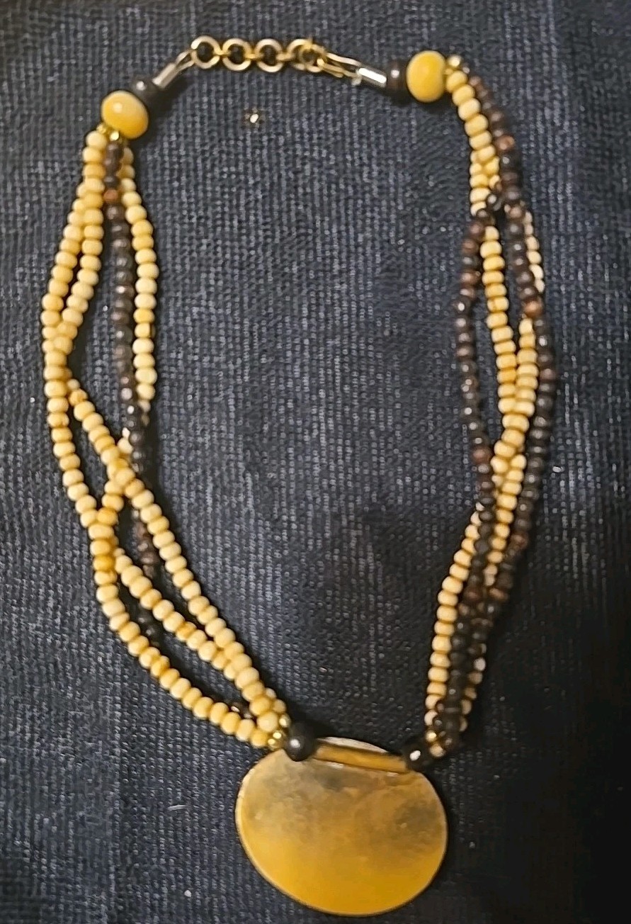 Vintage Beaded Medalion Necklace With Matching Bangle And Earrings