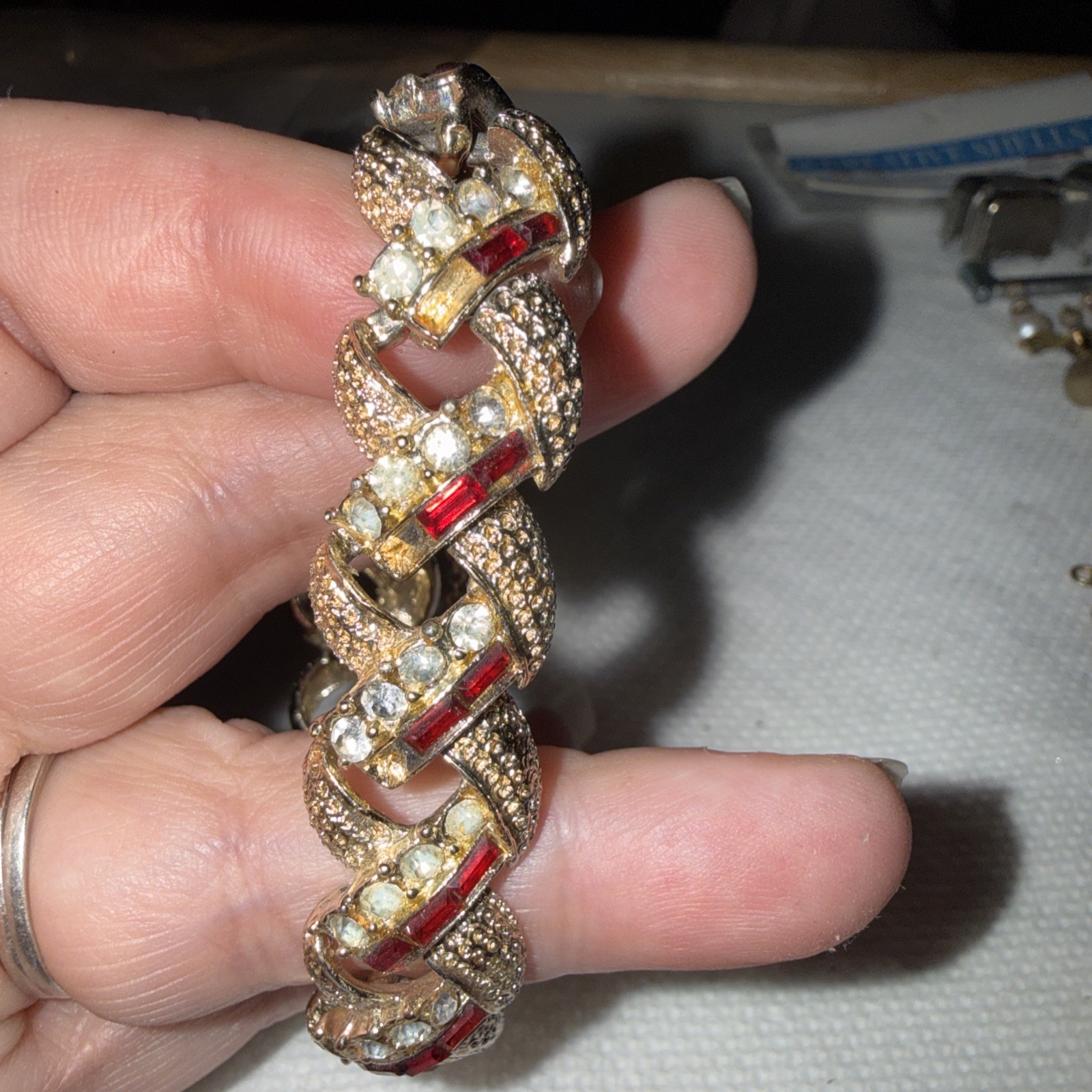 Authentic Vintage Coro Designer Gold Tone Rhinestones Bracelet Missing Stones