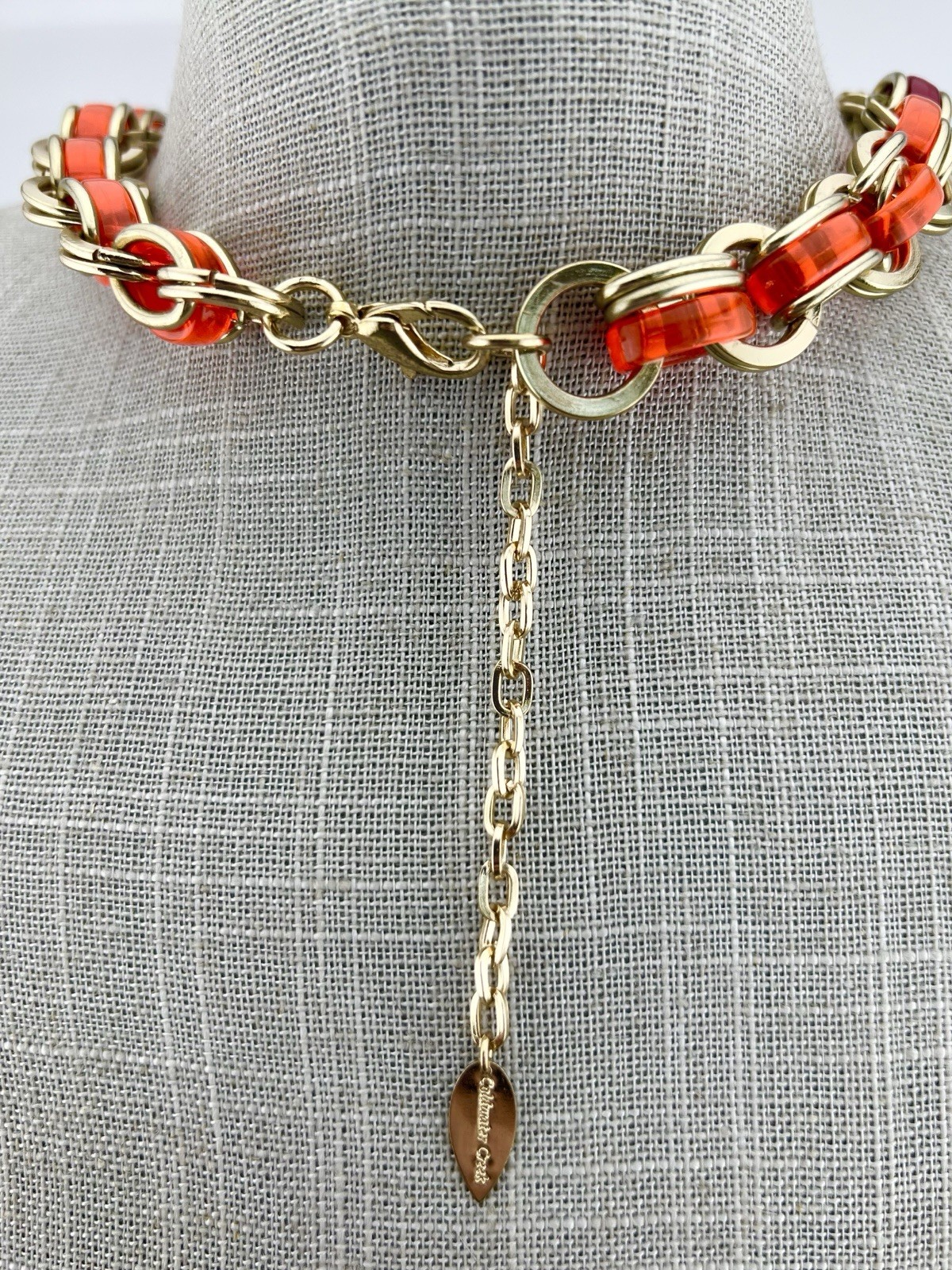 Coldwater Creek Necklace Bracelet Set Lucite Rhinestone Orange Gold Tone Signed