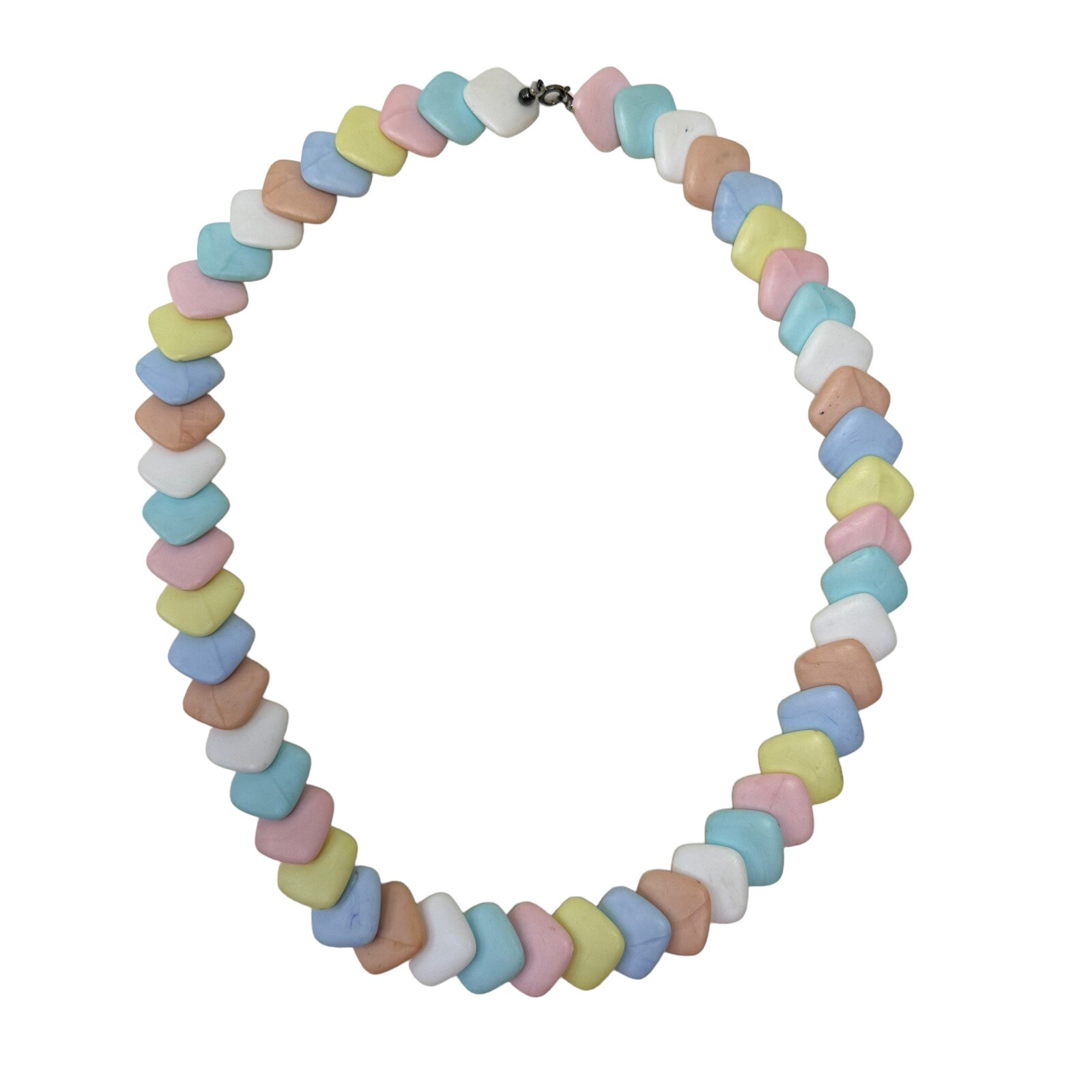 Vtg 1950s “Candy” Pastel Multi Color Overlapping Square Acrylic Bead Necklace