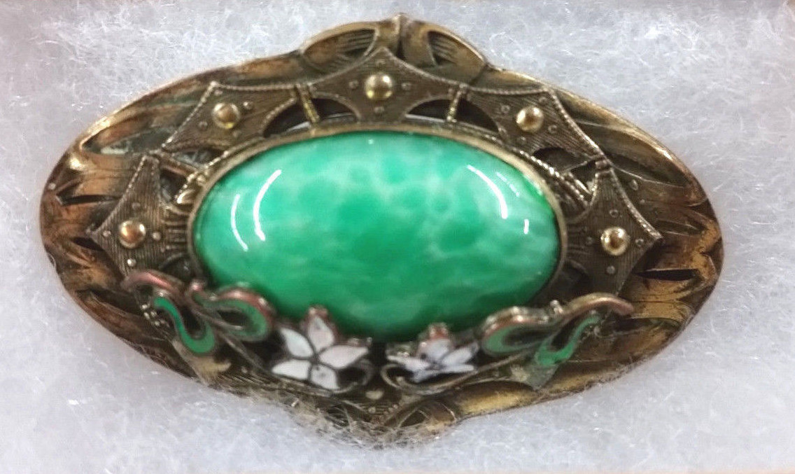 CHINESE INFLUENCE ART NOUVEAU DECO CZECH ENAMEL FLOWER PEKING BROOCH NEIGER?