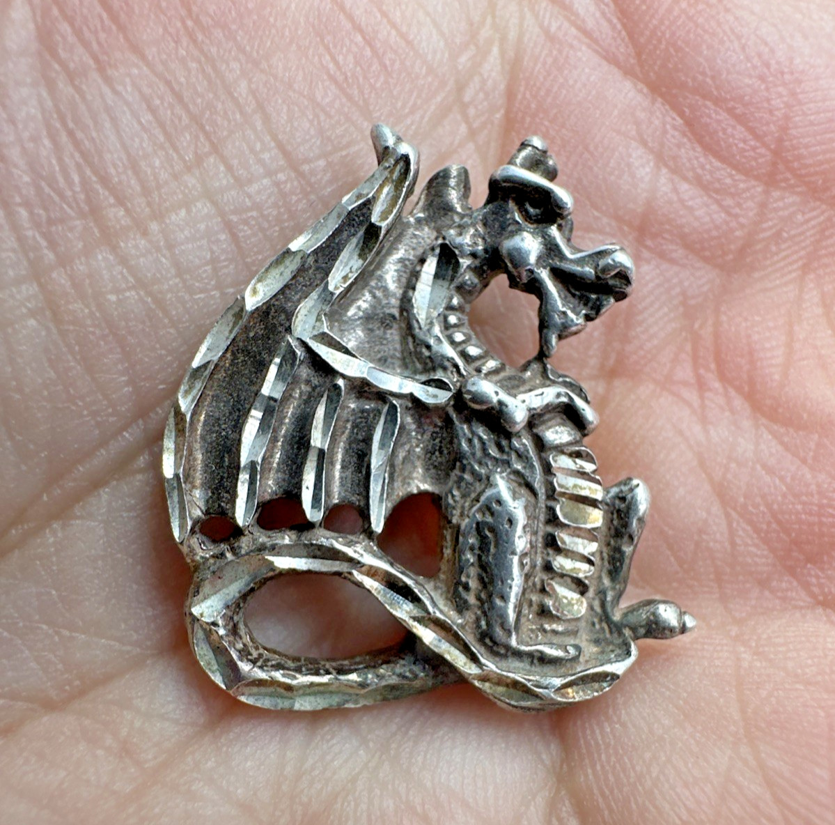 Vintage Sterling Silver Dragon Pendant 6.9 Grams Fantasy Whimsical Signed