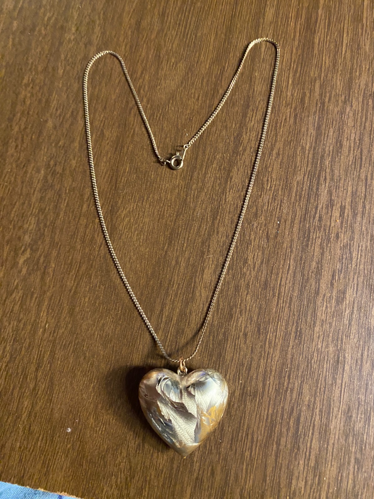 Vintage Puff Heart Brushed Gold Tone Pendant 1.5″ Necklace 18″ 1980’s
