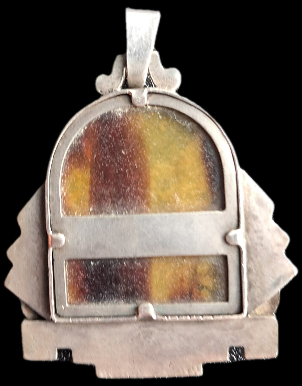 Fine Antique Art Deco Silver & Gold Madonna in Sorrow Virgin Mary Pendant C 1930
