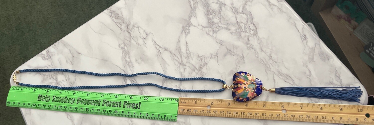 Blue Cloisonne Double Sided Peacock Pendant Necklace Tassel MM-39