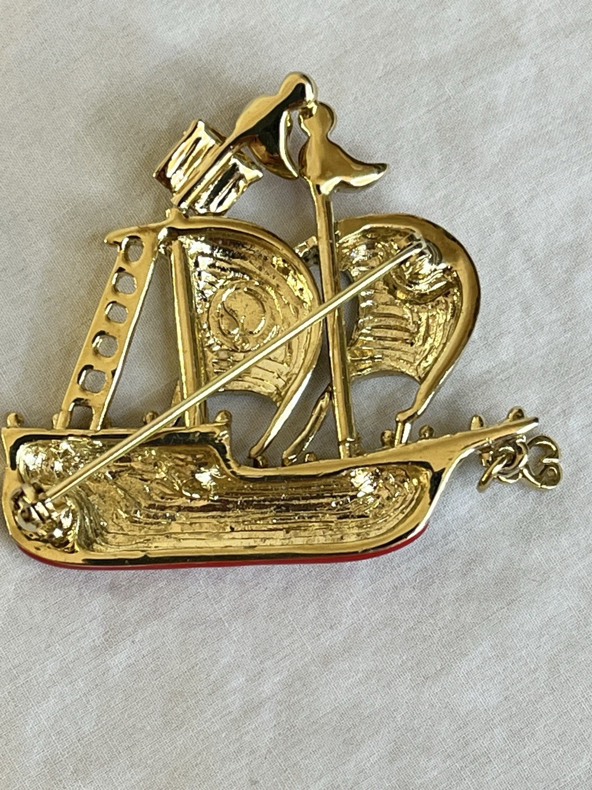 Vintage Clipper Ship Brooch by St John Enamel and Rhinestones Nautical Style