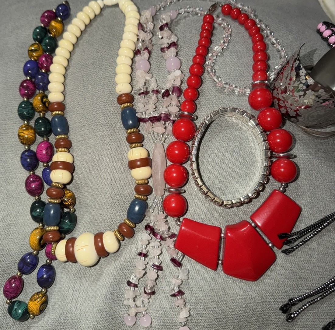 VTG Costume Jewelry Lot! Acrylic, Rhinestone, Stainless Steel, Rose Quartz +more