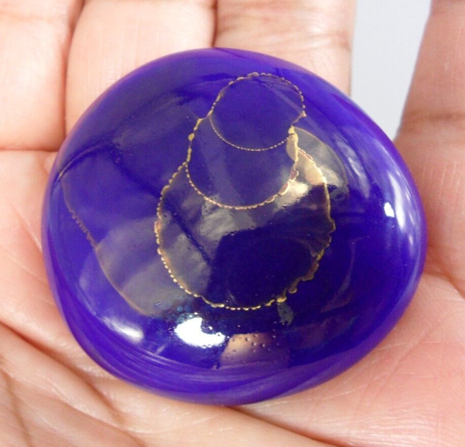 1980s Vintage Abstract Ceramic Brooch Artisan Blue Violet Gold 80s Glamour 1.5″