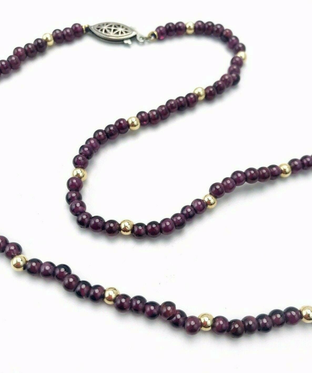 Vintage Purple Amethyst 18kt Gold Beaded Strand Necklace Sterling Silver Clasp