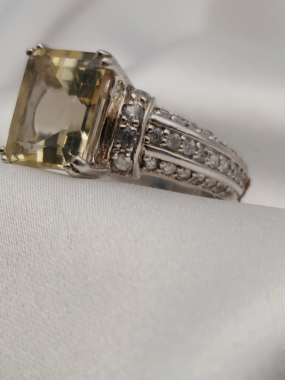 Sterling Silver Crystals & Citrine Rectangle 3 row Ring Size 8 Vtg HSN “B” 3ct