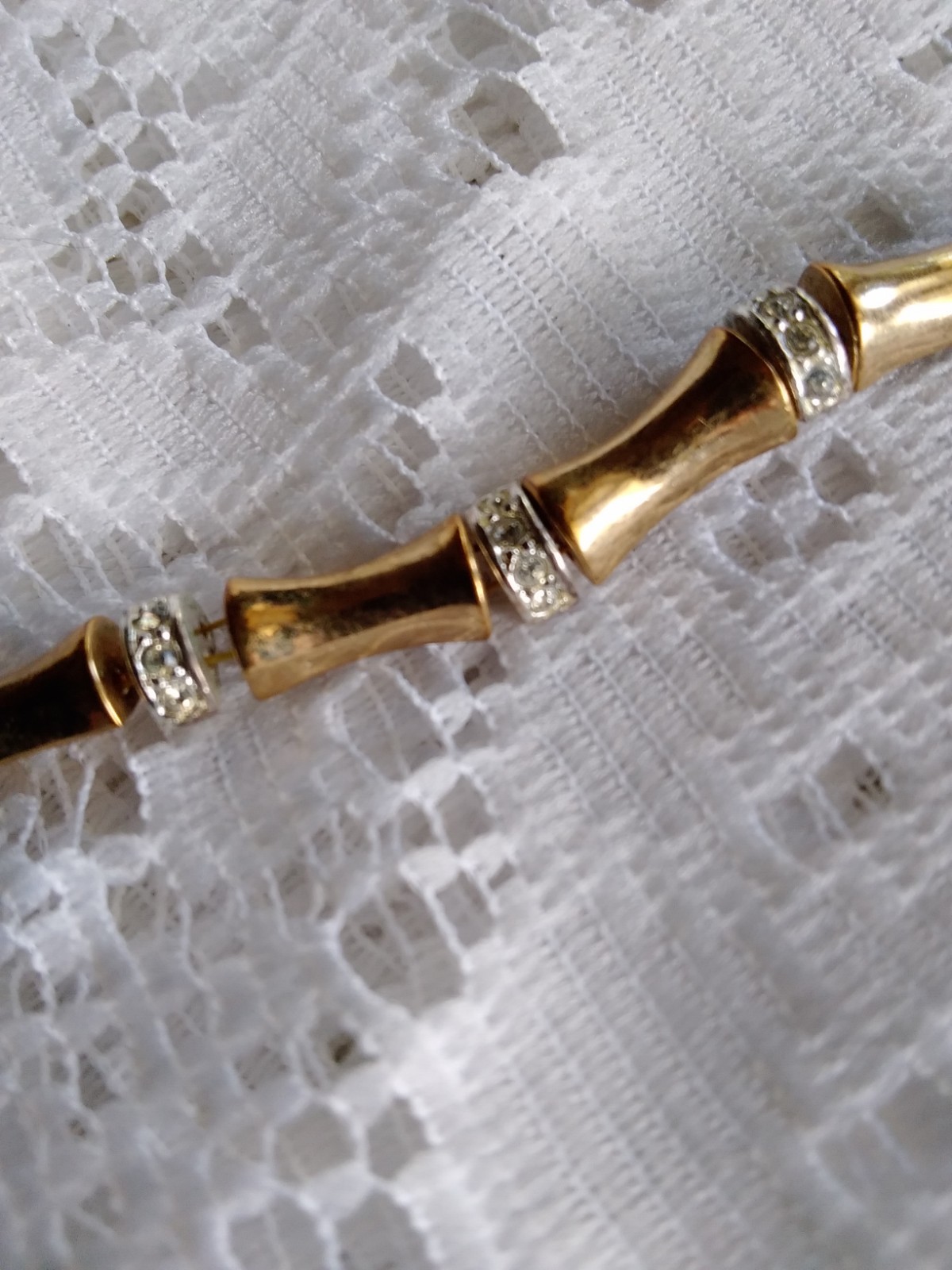 Vintage Napier Yellow Goldtone Plated Bamboo Style/Crystal Fashion 7″ Bracelet