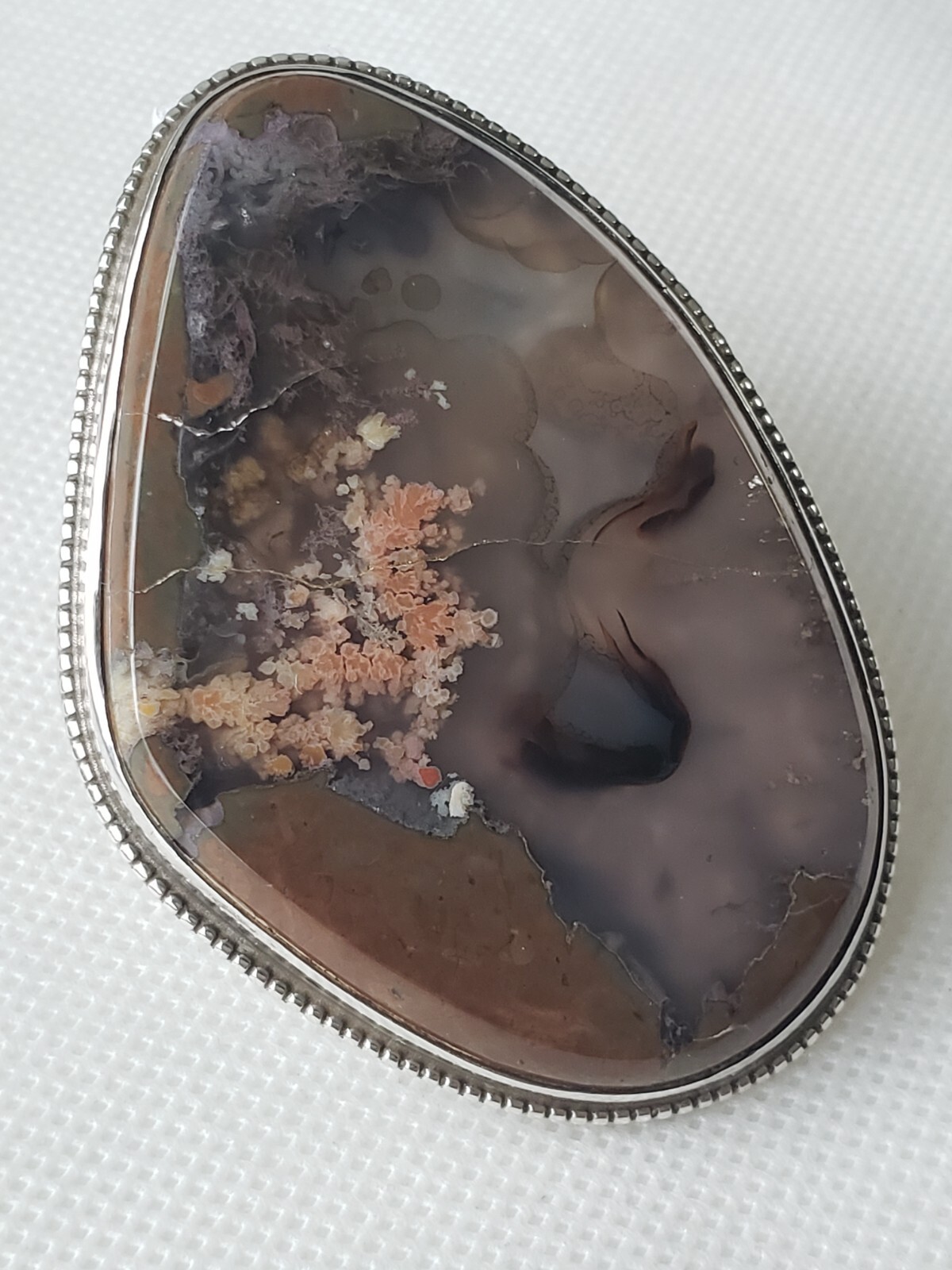 Large Vintage Sterling Silver Solid Moss Agate Brooch Pin or Pendant- 50.1 Grams