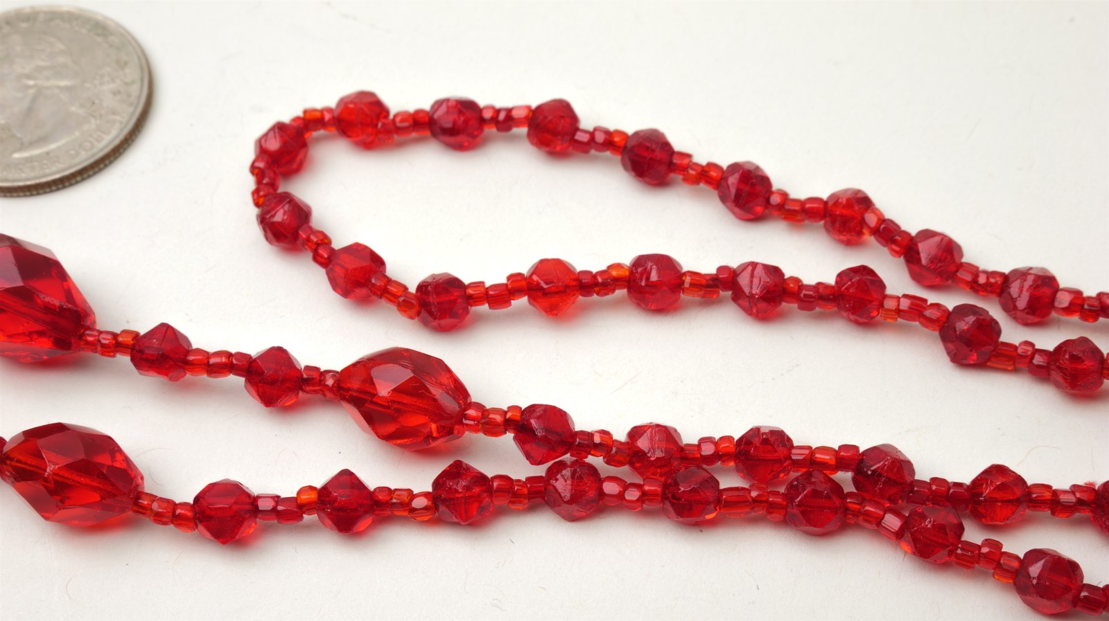 Ruby-Red Czech Glass Faceted Crystal Beads Graduated Necklace