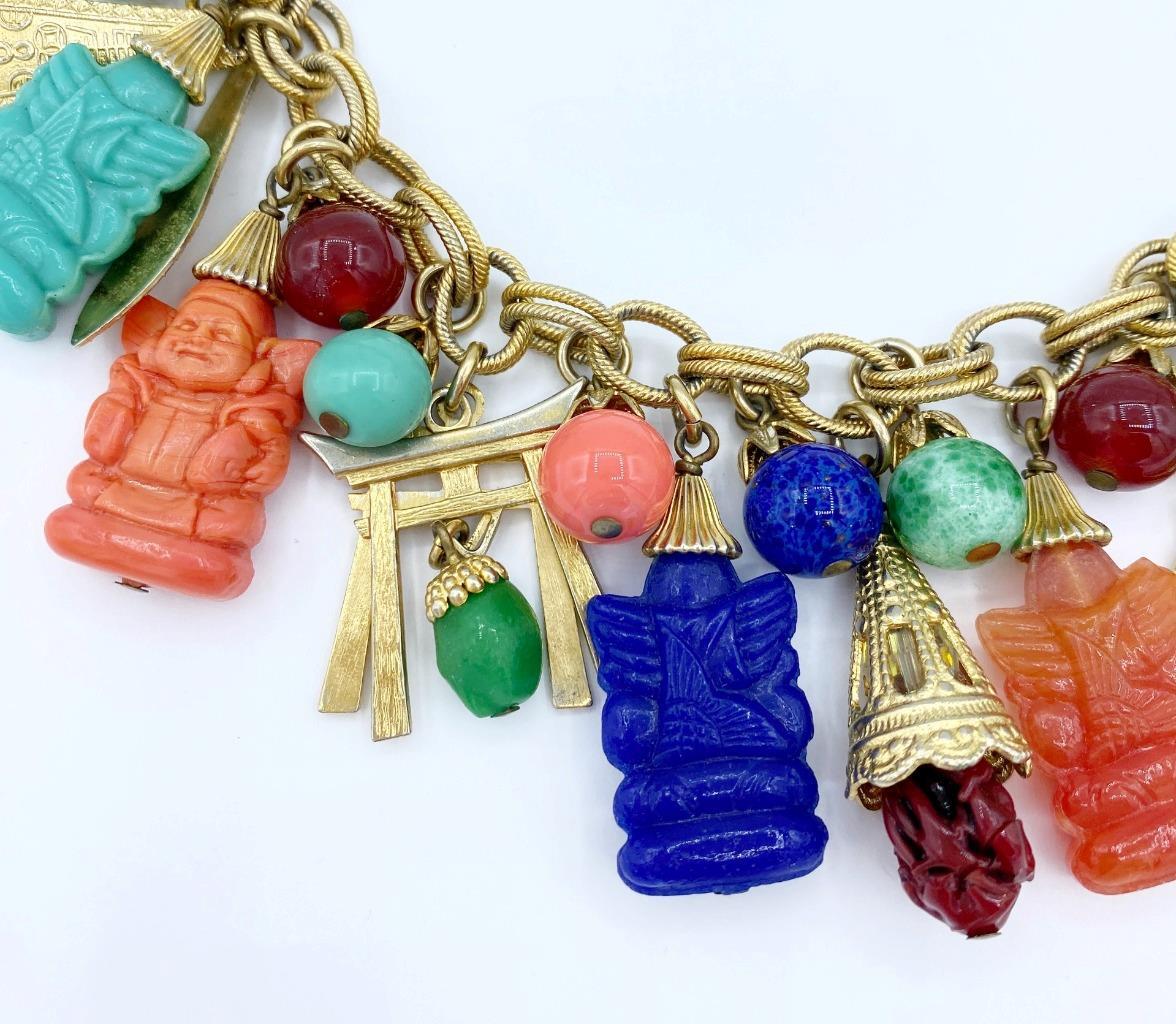 Wonderful Gold-Tone Napier Asian Buddha Theme Chunky Lush Charm Bracelet