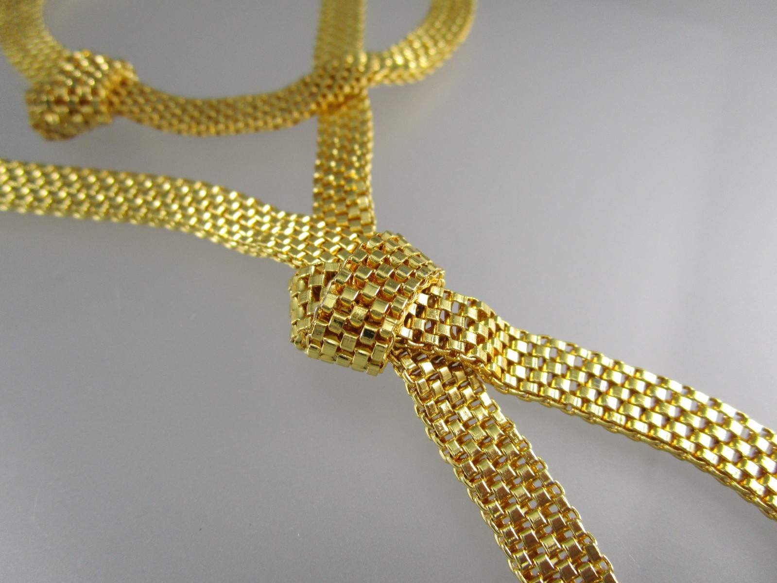 Vontage Gold Tone Metal Knotted Mesh link Chain SET Necklace & Bracelet 953