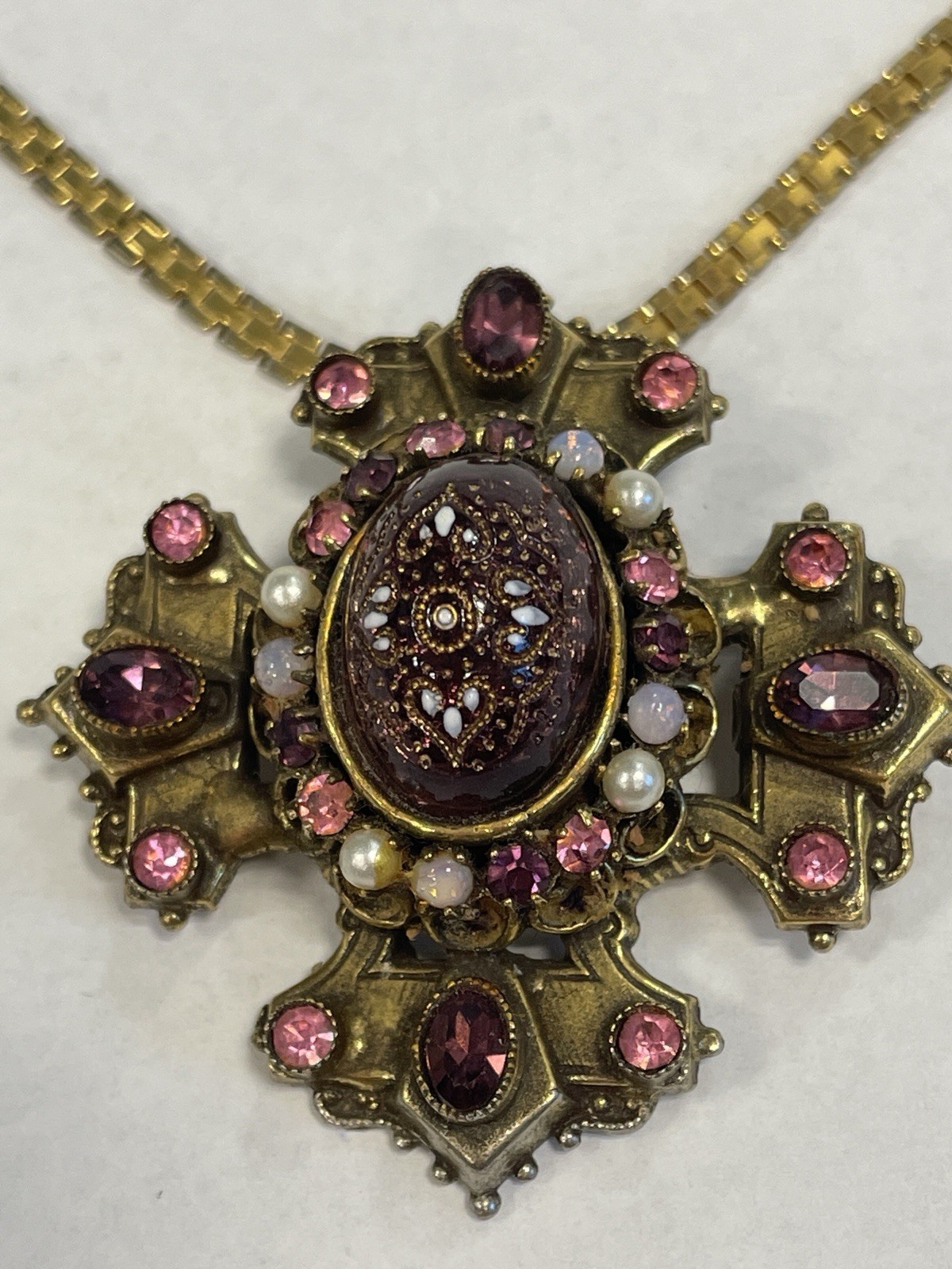 ORIGINAL BY ROBERT VINTAGE MALTESE CROSS RARE PENDANT BROOCH/PIN AWESOME COLORS