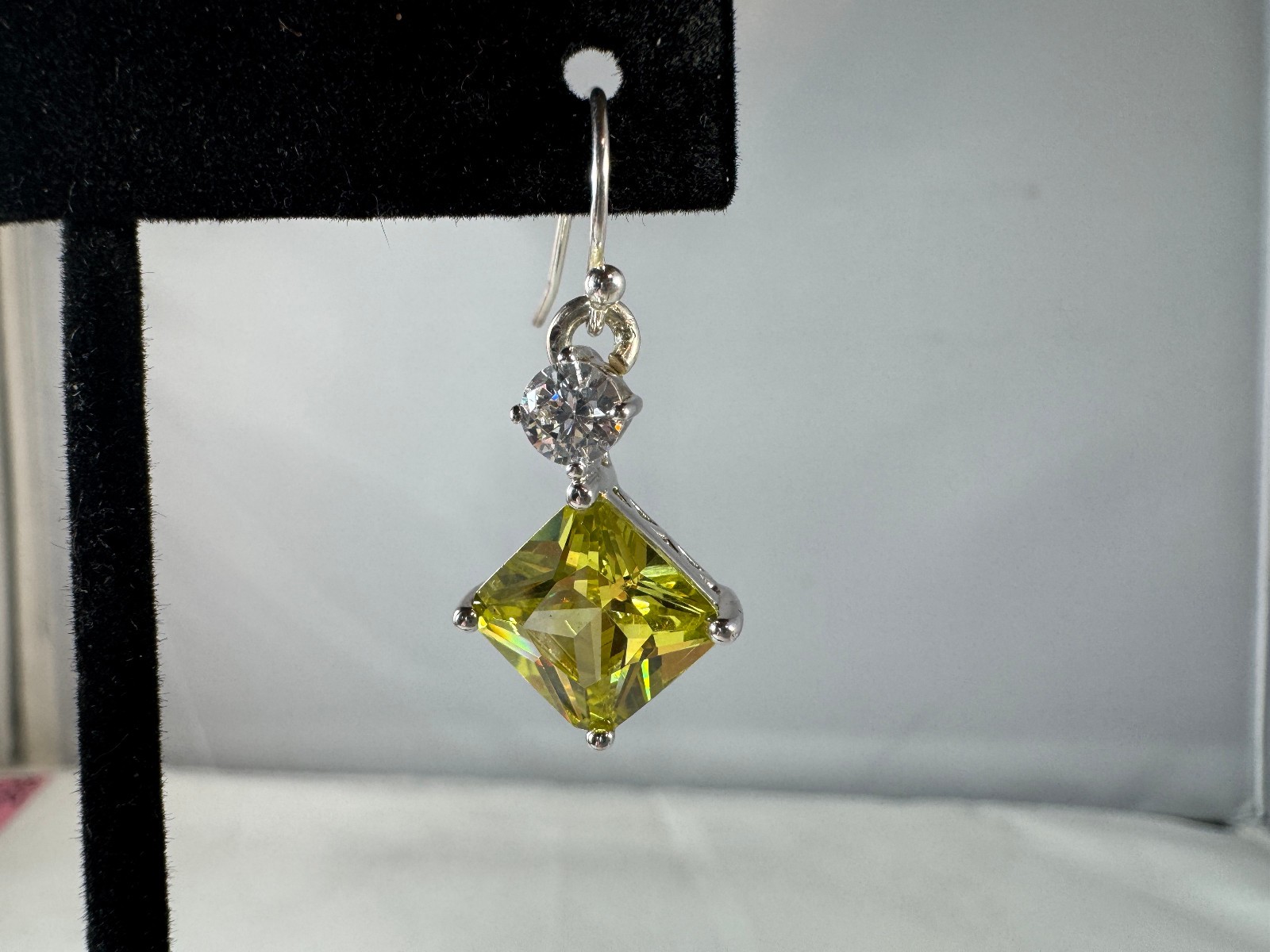 Sterling silver vintage citrine and cubic zirconia pierced dangle earrings