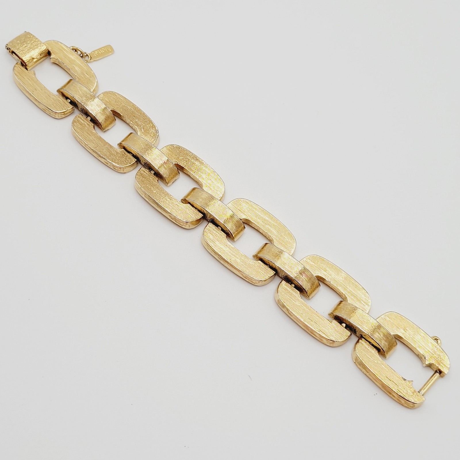 Monet Chunky Square Link Gold Tone Brush Finish Vintage Bracelet No Safety Chain