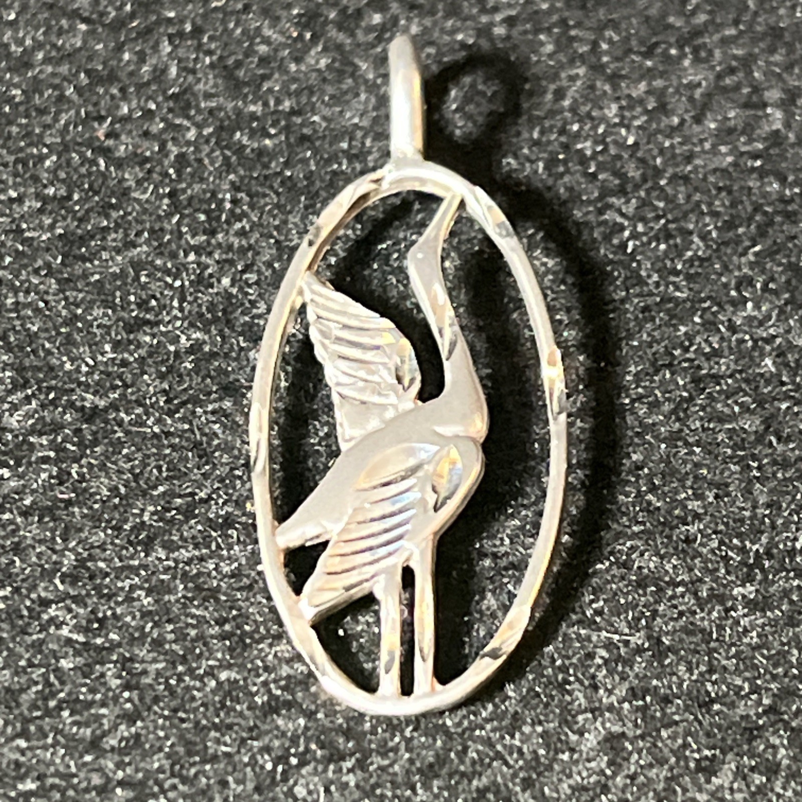 Vintage Egret Crane Heron Bird 925 Sterling Silver Pendant Bird Diamond cut