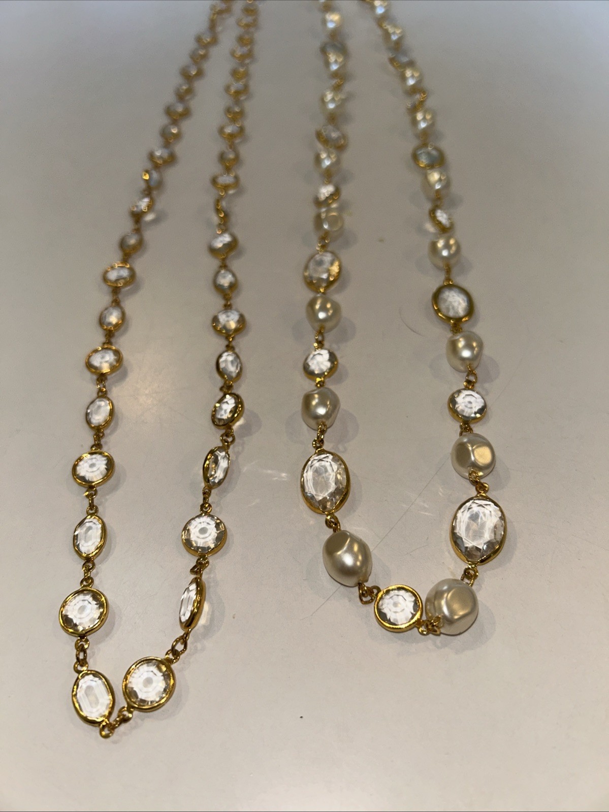 Vtg 2 Faceted Crystals & Baroque Pearls 34” Necklaces WOW