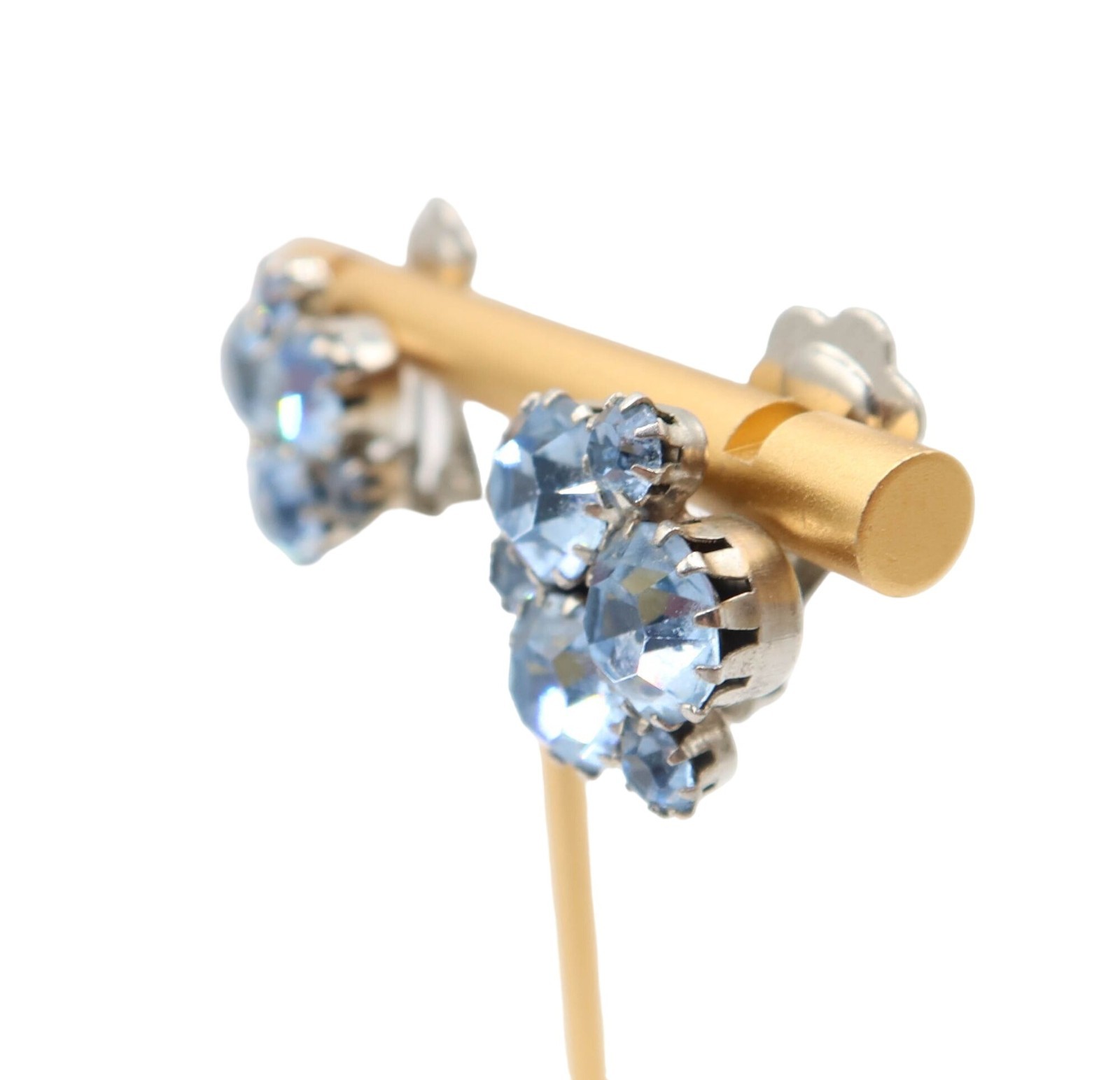 Vintage Blue Rhinestone Cluster Prong Set Clip On Stud Earrings Unsigned Preppy