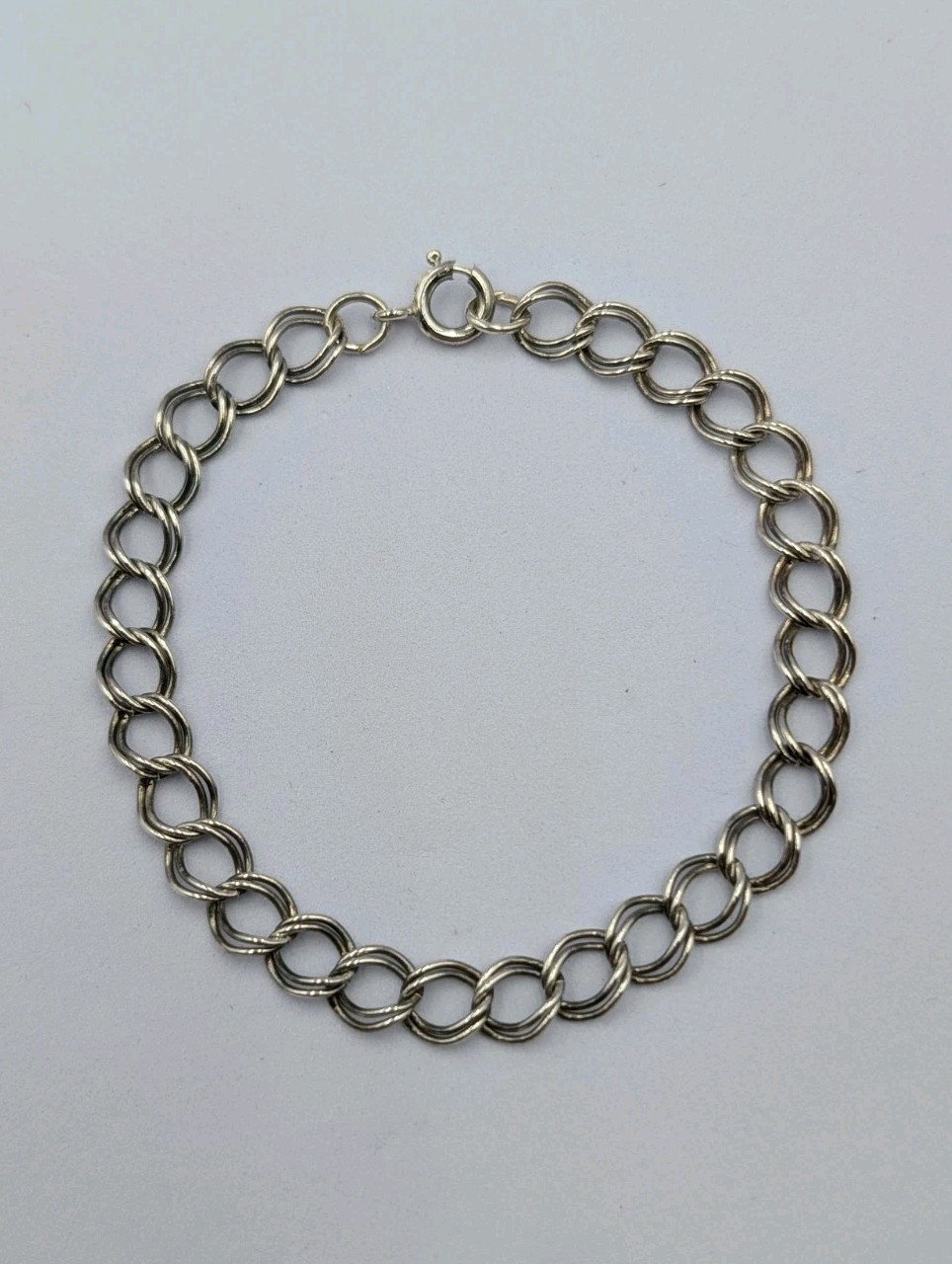Vintage Sterling Silver Double Link Curb Chain Starter Charm 925 Bracelet 7.25″