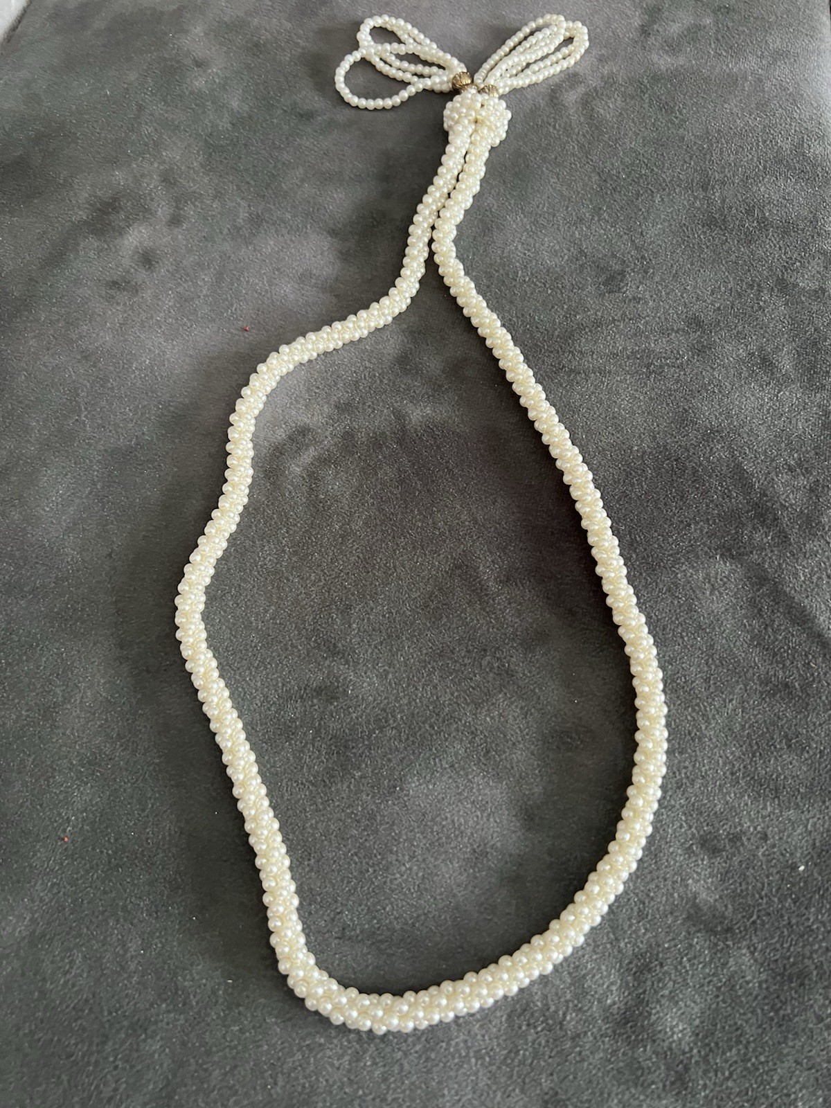 Vintage Faux Pearl Lariat Necklace Knotted Tassel Rope Style Costume Jewelry