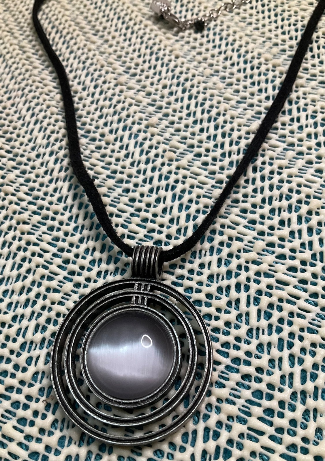 Lia Sophia Pendant Antique Bronze Large Gray Center Stone Black Rope Necklace