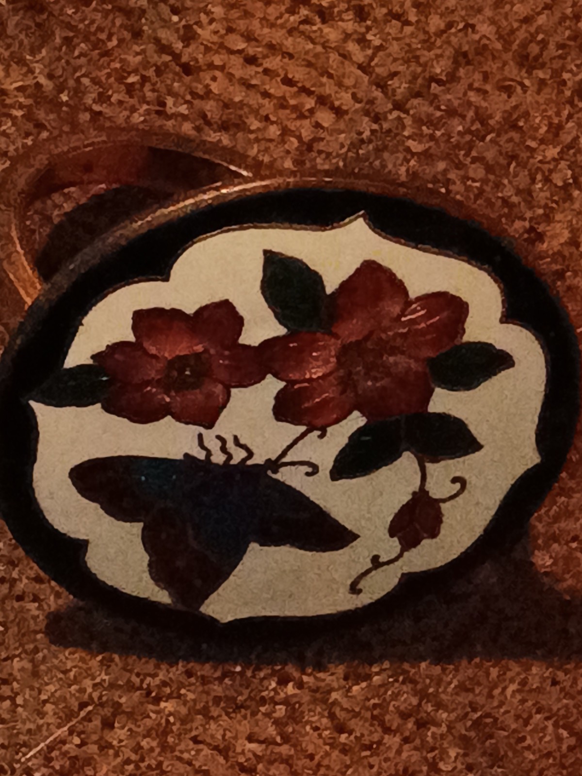 Oval Enamel Floral Butterfly Brooch Pin, Multicolor Flowers & Plants Theme
