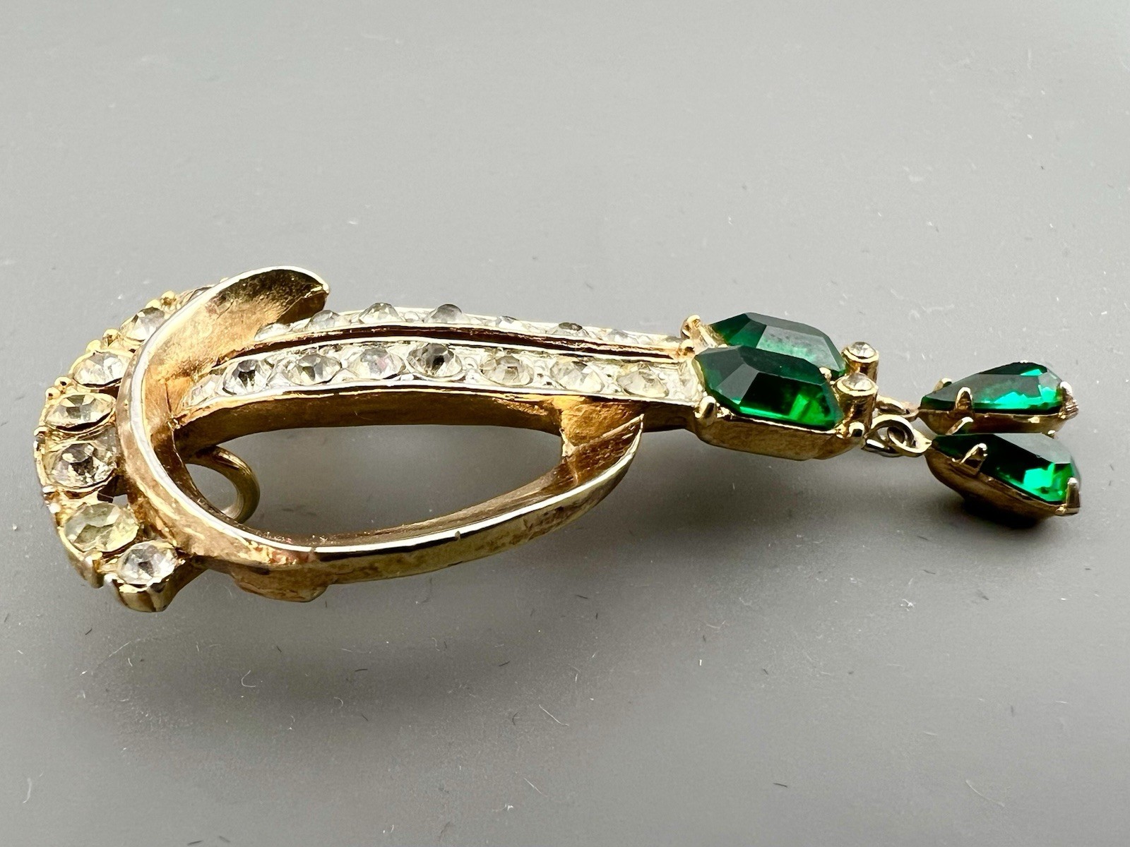 Vintage Brooch Lot Rhinestone Dangle Green Circle Abstract Gold Tone Coro Signed