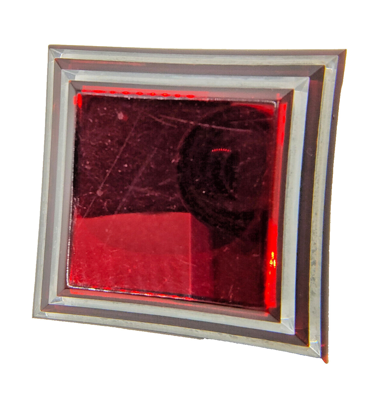 Vintage Minimalist Brooch Pin Red Layered Square Plastic Abstract Unique Signed