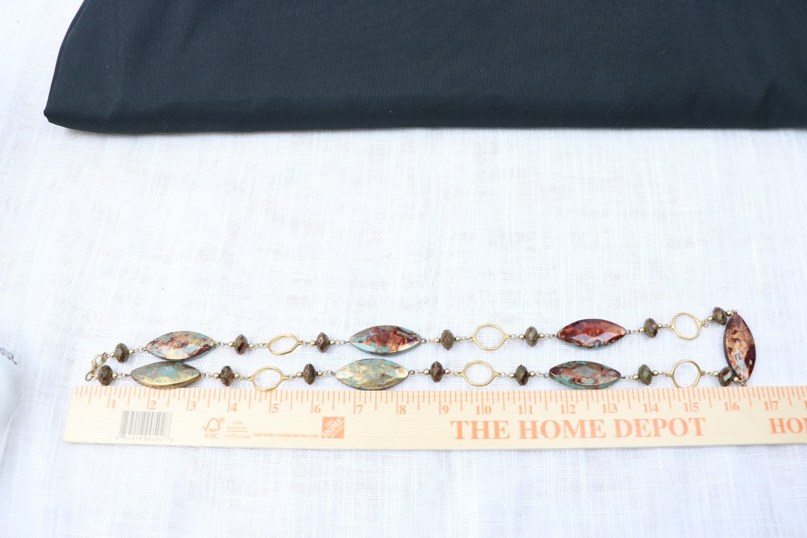 Boho Long Necklace Turquoise & Rust Marquise Beads Gold Tone Station Chain