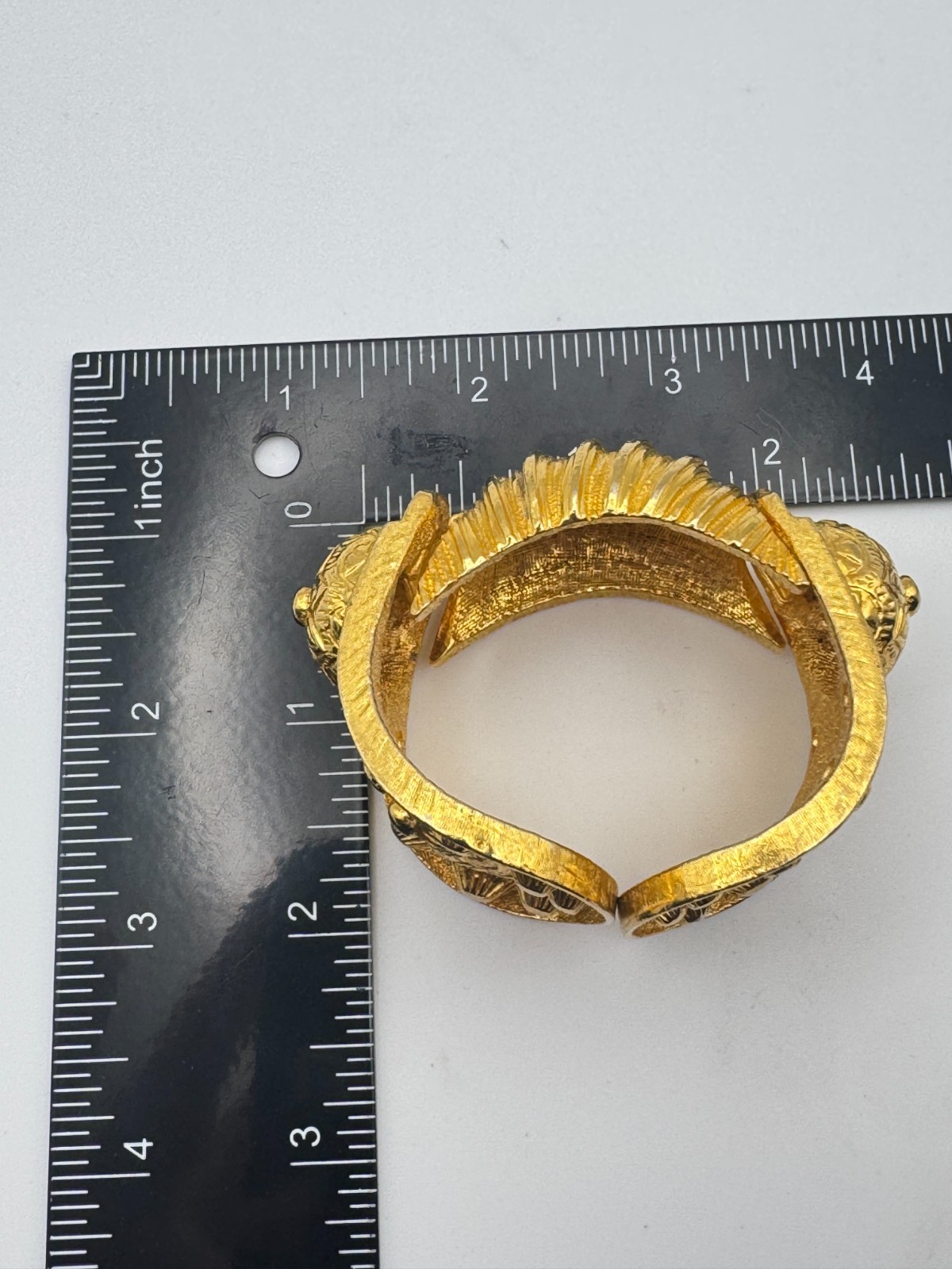 Vintage Kenneth Lane Clamper 1960s Etruscan Bracelet Gold Plated Heavy Cuff KJL