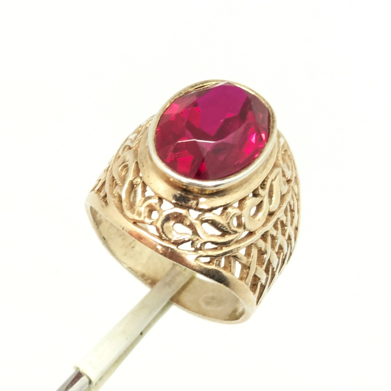 Vintage Soviet RING Silver⭐️875 stamp Star USSR with Bright Ruby -size: 8US | #8