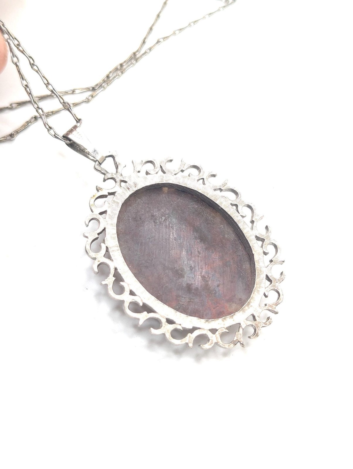 Vintage Agate Stone Deep Purple Blue Long Silver Chain Necklace Layering Gift