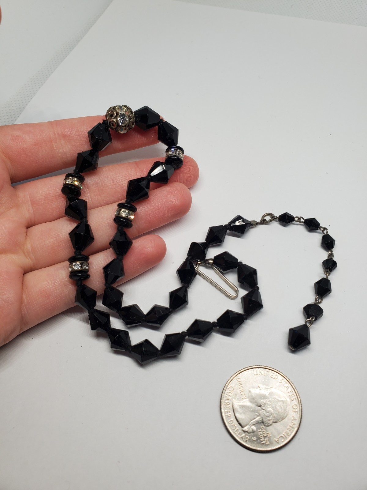 Vintage Austrian Black Bicone Crystal Glass Bead Choker Necklace