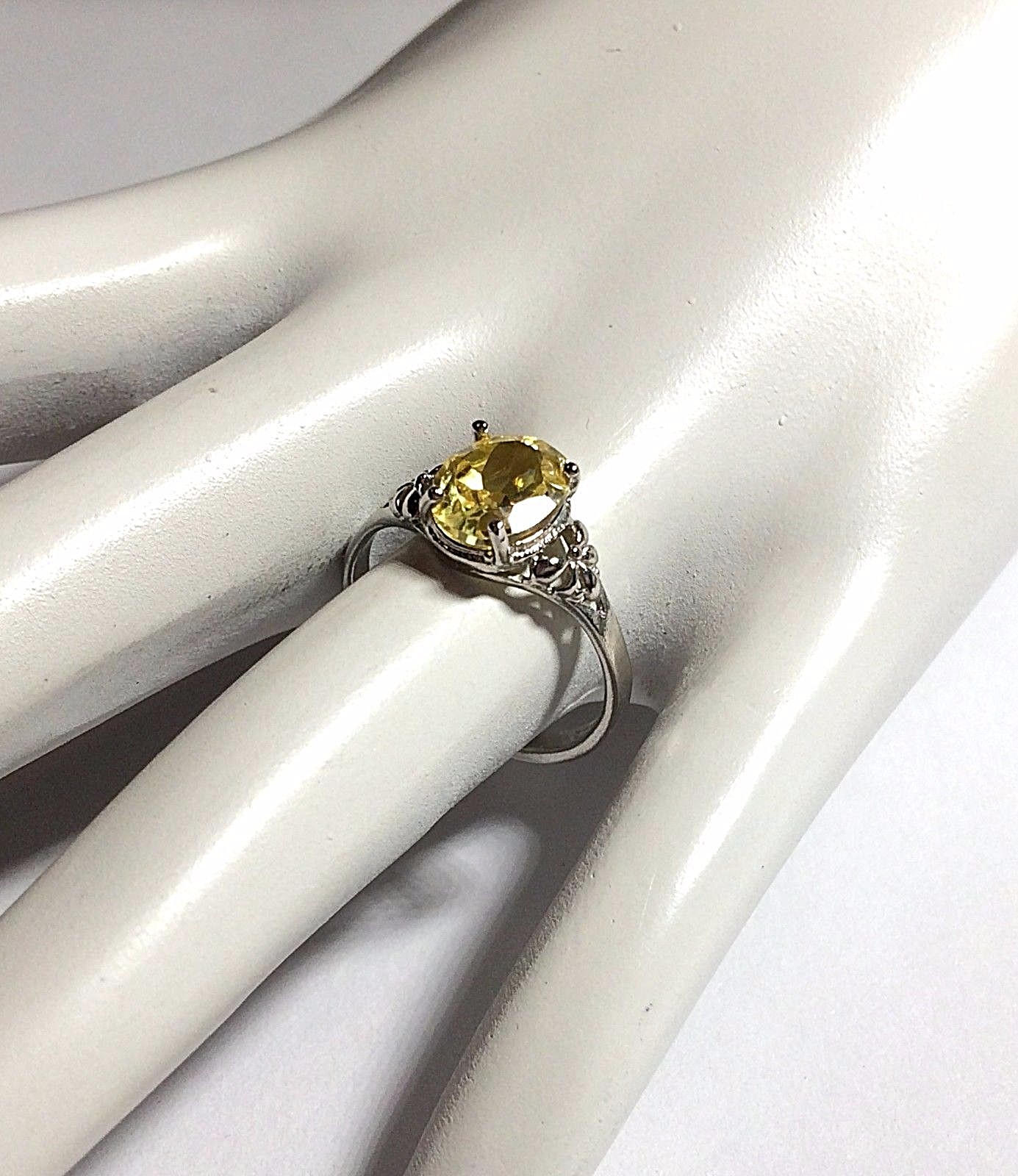 Sterling Silver Citrine Fleur de Lis Ring Size 7 Yellow CubicZirconia Simulated