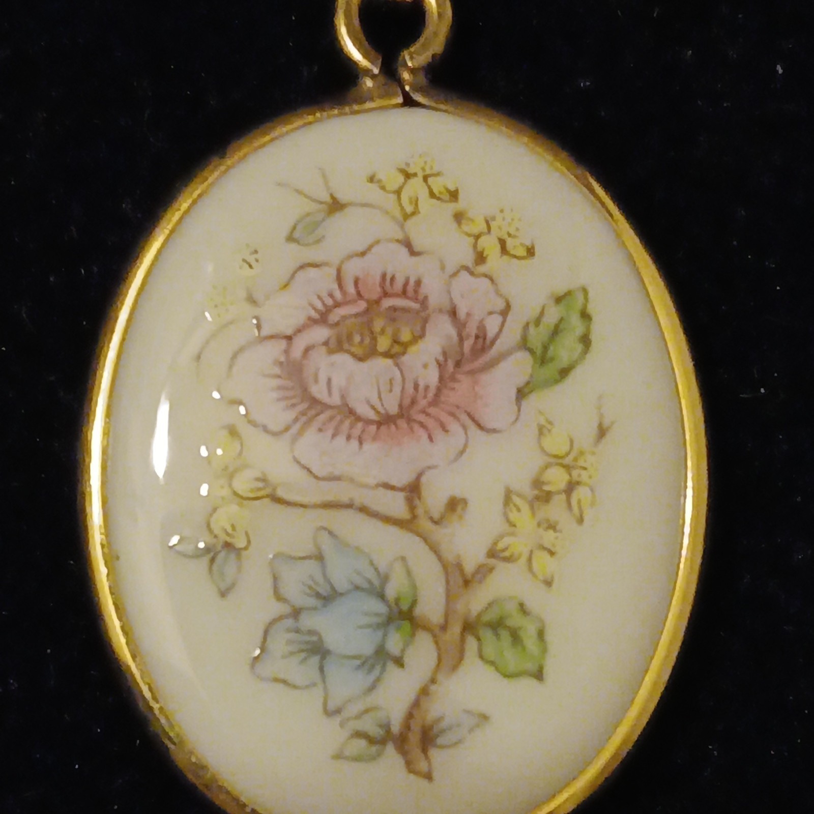 Vintage Lenox Morning Blossom 14K Gold Filled Porcelain Pendant Pin Brooch