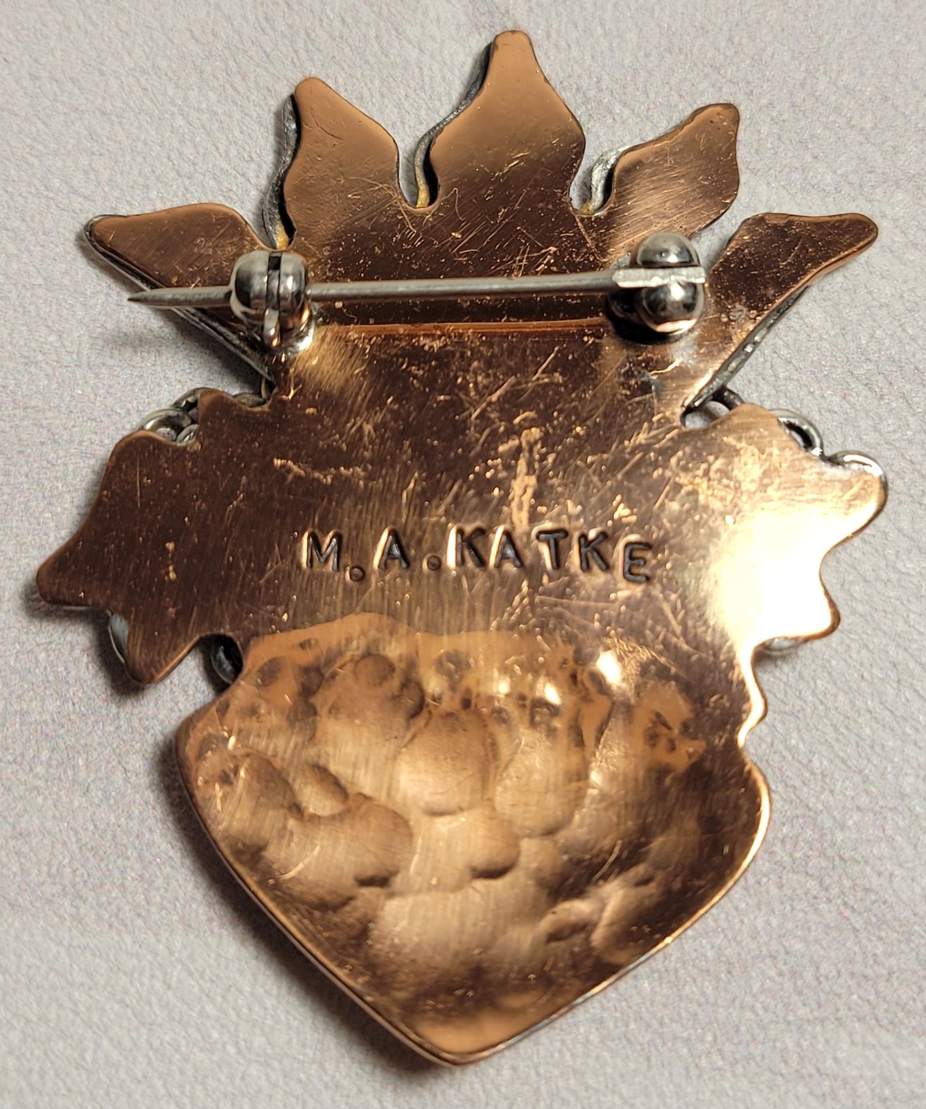 Artist M.A. Katke Mixed Metal Brooch Pin Signed Unique MA Katke Vintage AMAZING