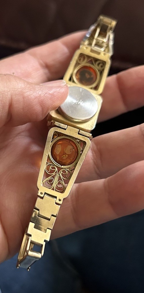 Vintage MCM Chika Baltic Amber Gold Plated 1950s USSR Hidden WATCH Bracelet