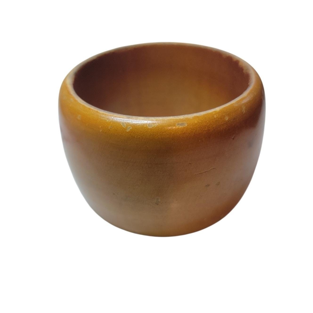Vintage Wide Wooden Bangle Bracelet Brown Chunky Boho Statement Cuff Size 7