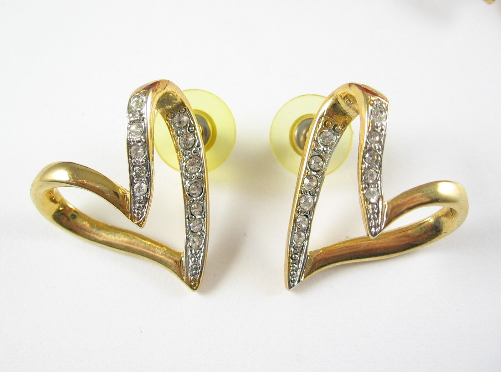 3/2 Rhinestone HEARTS Vintage PIN & EARRINGS Brooch Pierced Goldtone Silvertone