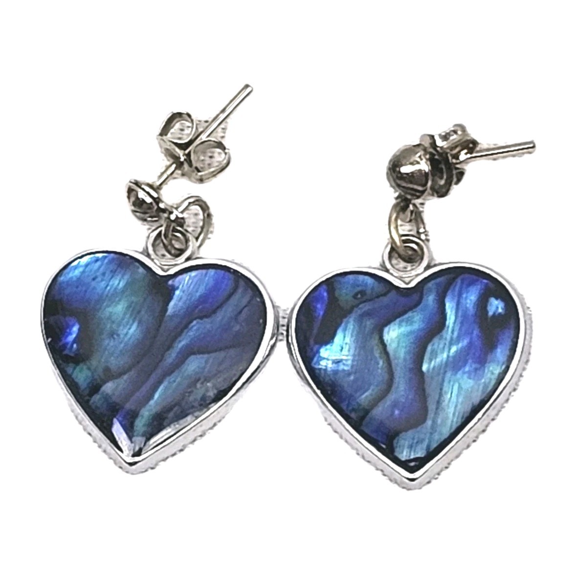 Vintage Paua Shell Heart Shaped Dangle Drop Earrings For Pierced Ears | 5/8″