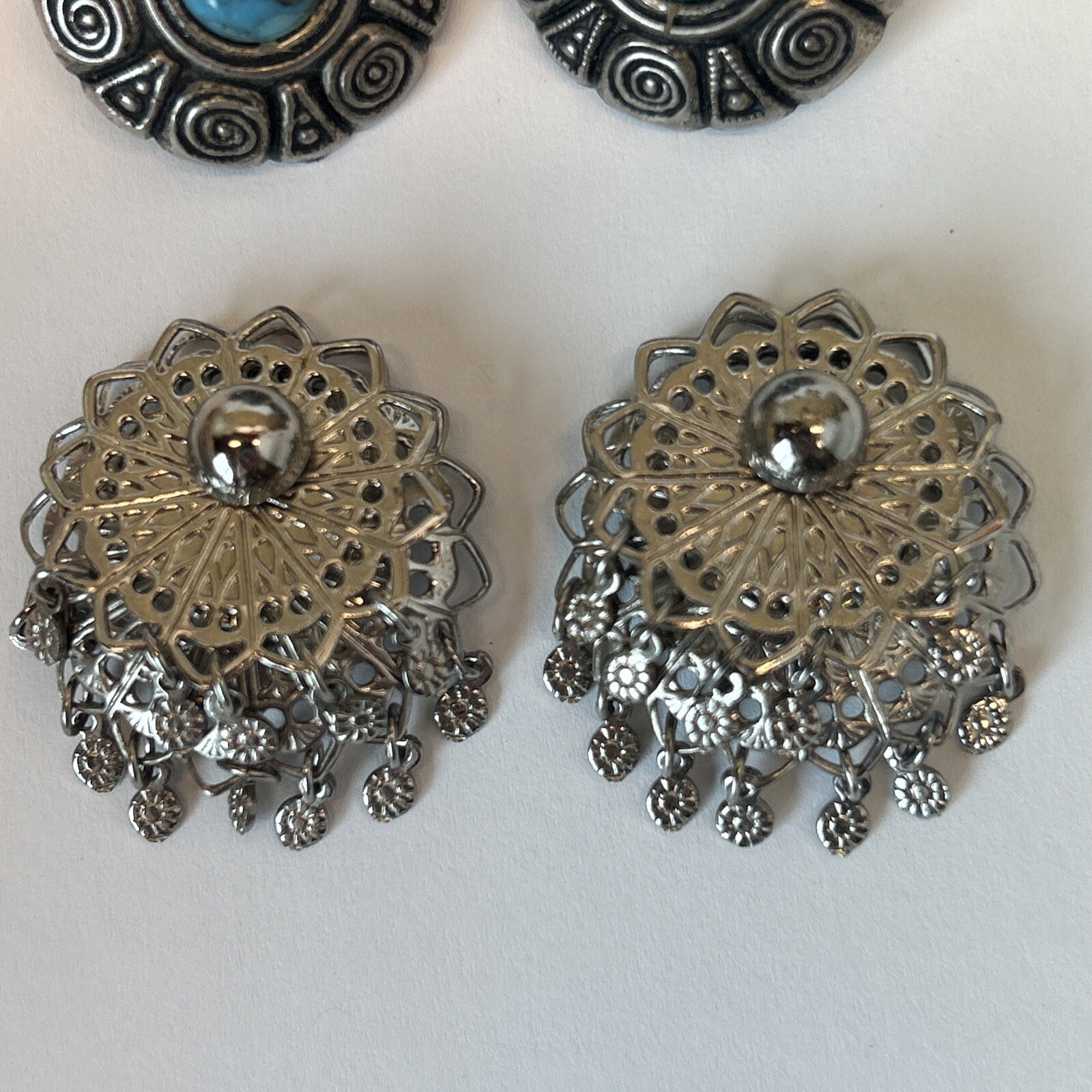 Faux Turquoise Bracelet 2 Earrings Silver Tone Southwestern Boho Tribal Filigree
