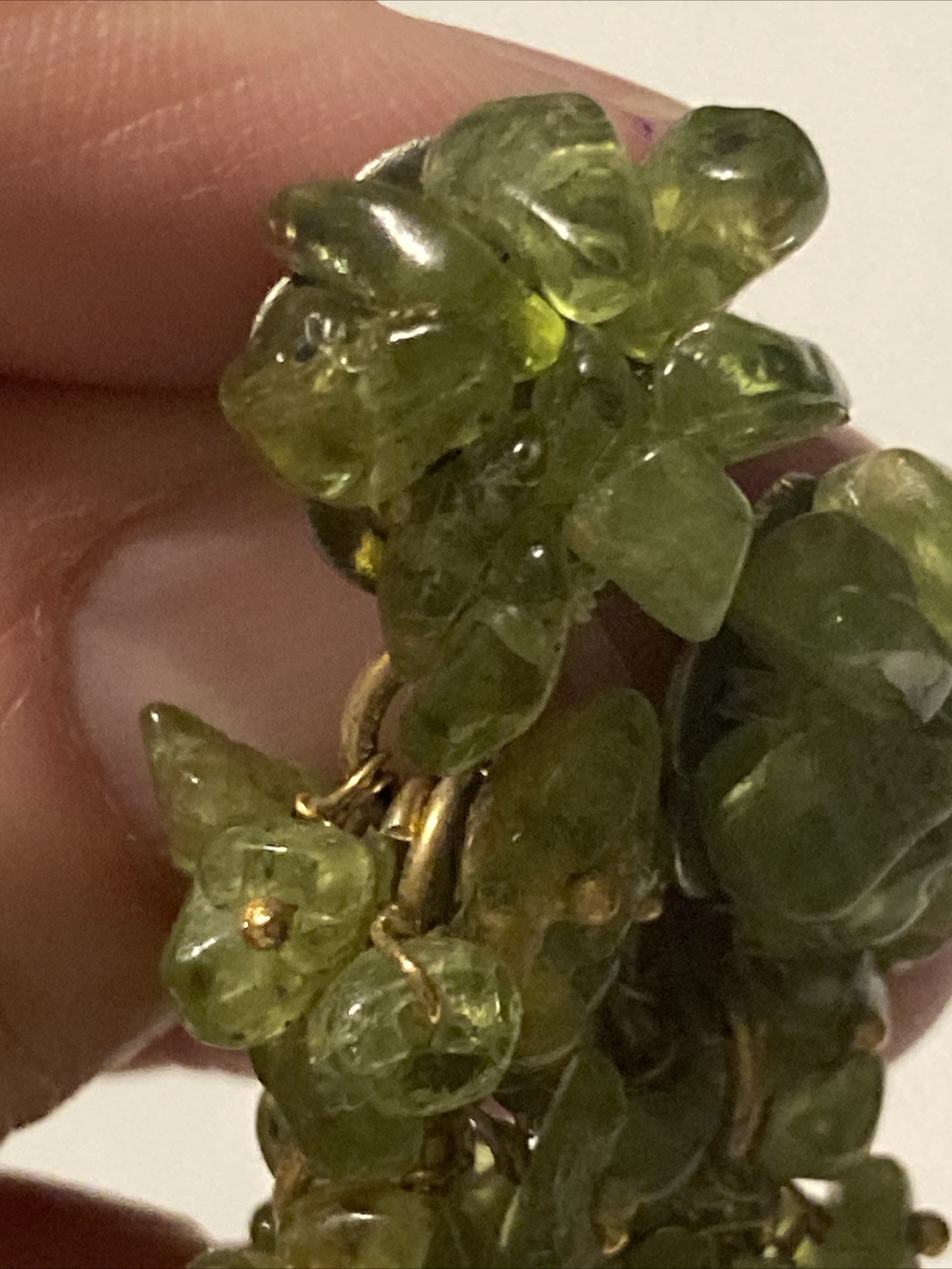 Vintage Drop Earrings Green Chip Beads Either Glass Or Gemstone (not sure)