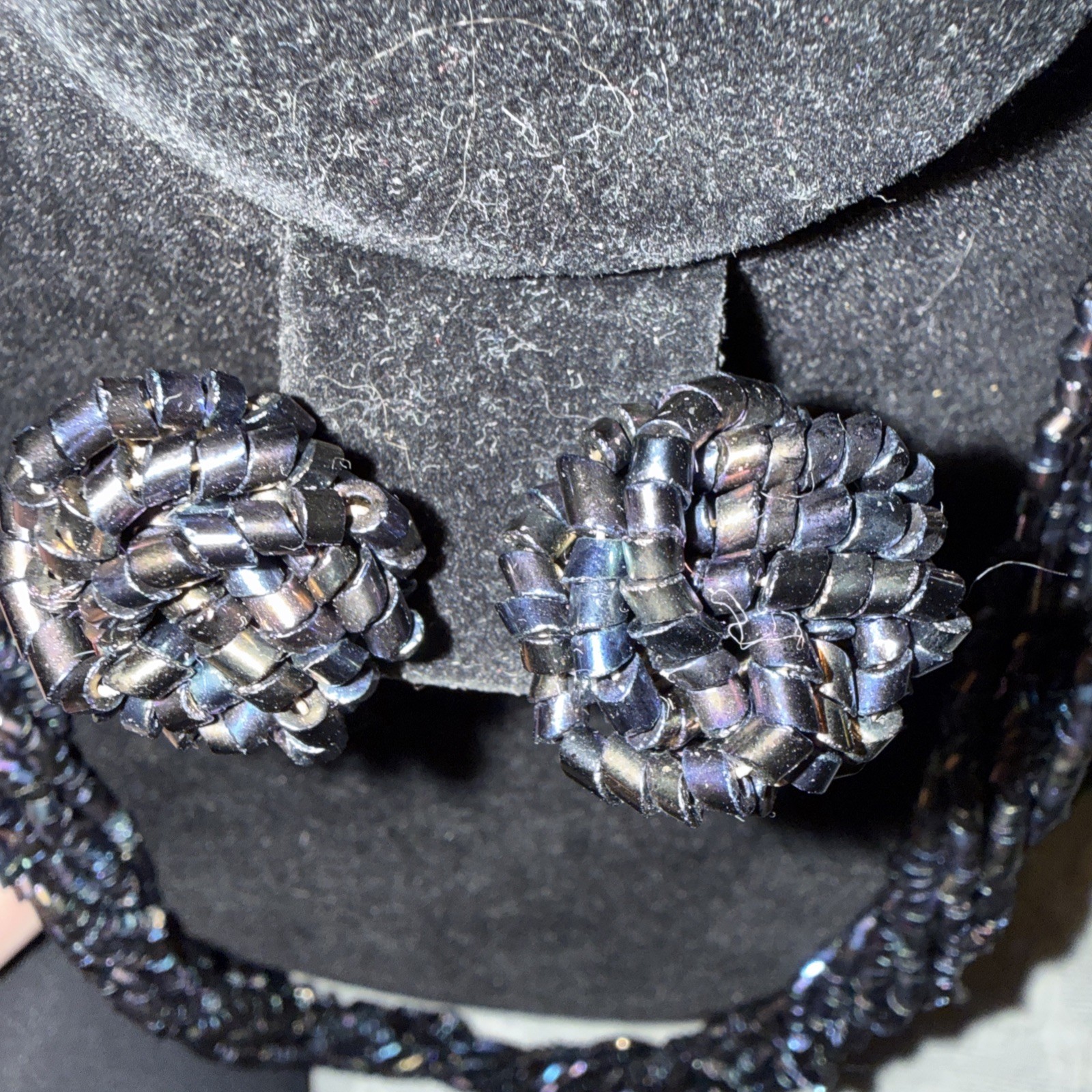Vintage Carnival Bead, Glass, Twisted Necklace, And Clip On Earrings Set