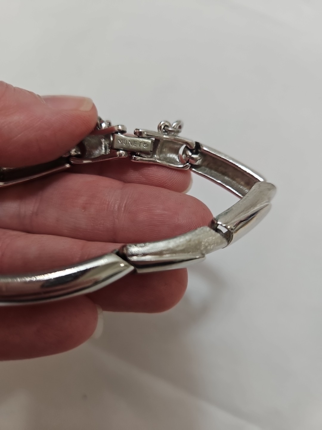 Vintage Monet Bracelet Silver Tone Chunky with Box Clasp Safety Chain