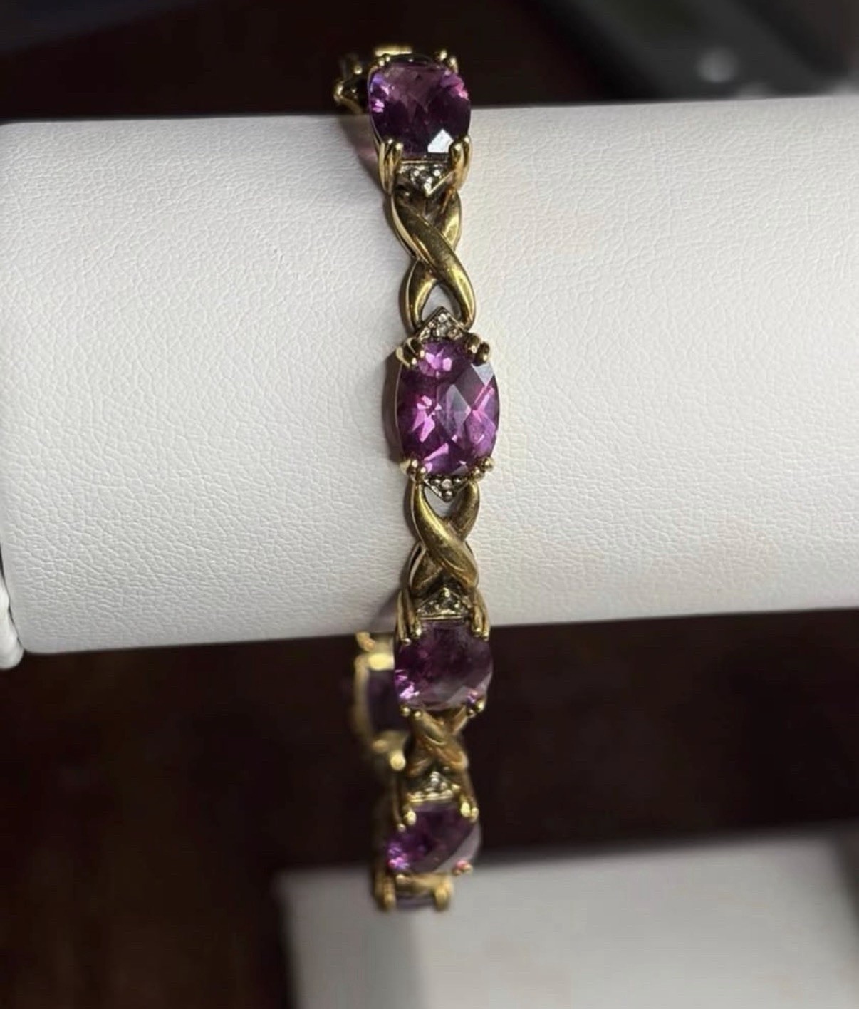 925 Sterling Silver Gold Plated Purple Gemstone Tennis Bracelet Vintage Style
